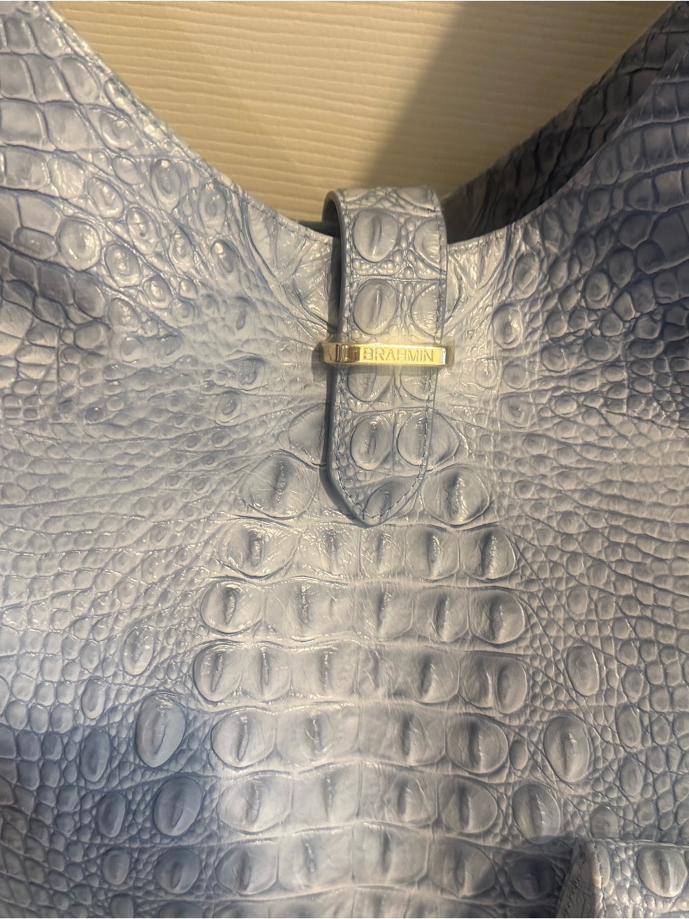 Brahmin Light Blue Croc-Embossed Leather Shoulder Hobo Gwynn Bag with Wallet - Picture 3 of 7